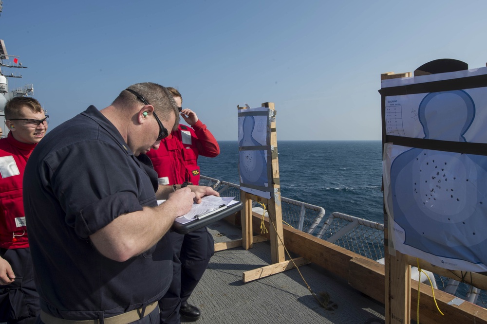 USS Bonhomme Richard (LHD 6) Sailors Qualify 9mm During Gun Shoot