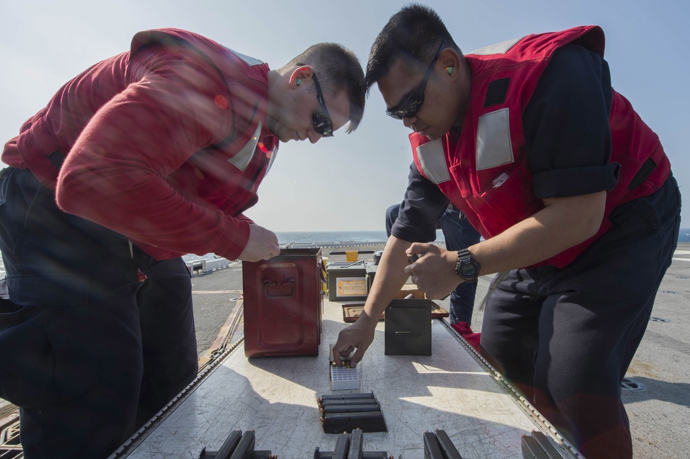 USS Bonhomme Richard (LHD 6) Sailors Qualify 9mm During Gun Shoot