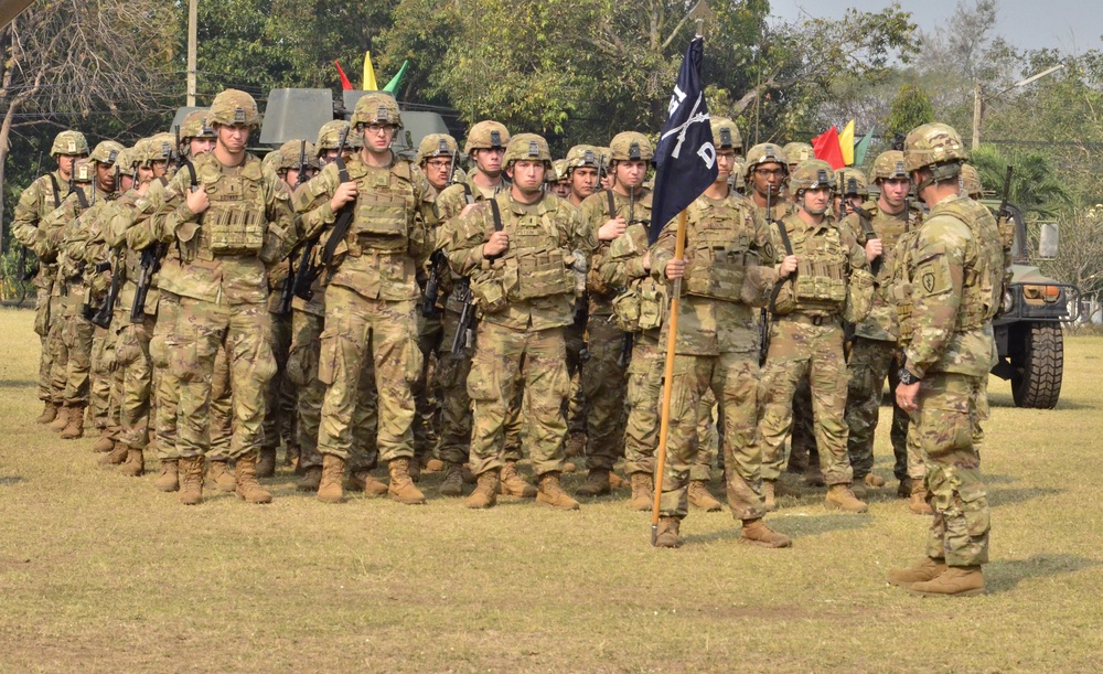 Cobra Gold 18: Delta Company, 1-21st Infantry Battalion get ready for the opening ceremony