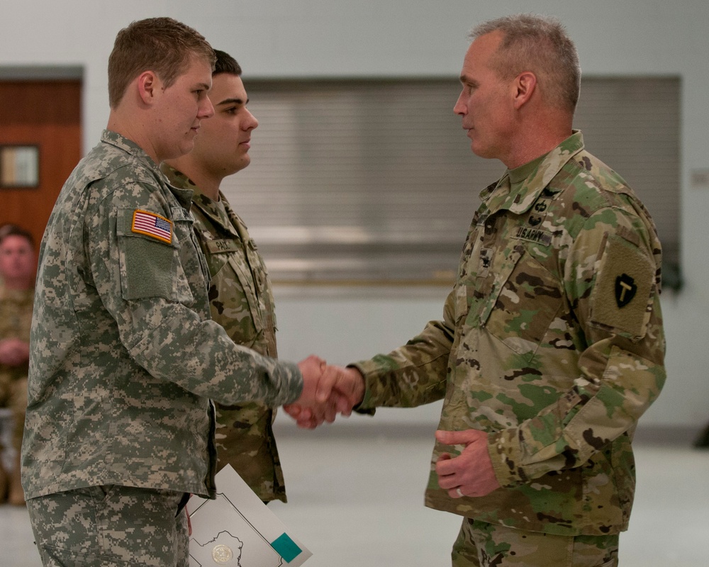 The 36th Combat Aviation Bridge Soldiers receive awards for their role in Harvey relief