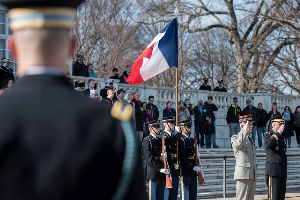 Chief of the Defence Staff of the French Armed Forces Gen. François Lecointre Participates in an Armed Forces Full Honors Wreath-Laying Ceremony at the Tomb of the Unknown Soldier