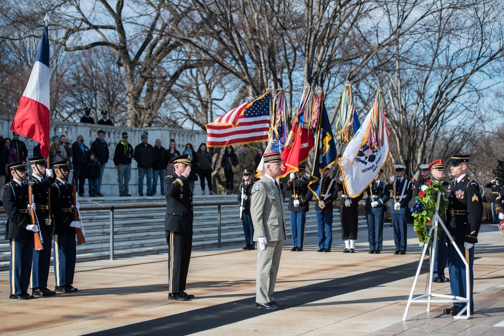 Chief of the Defence Staff of the French Armed Forces Gen. François Lecointre Participates in an Armed Forces Full Honors Wreath-Laying Ceremony at the Tomb of the Unknown Soldier