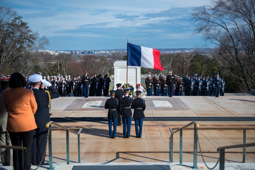 Chief of the Defence Staff of the French Armed Forces Gen. François Lecointre Patricipates in an Armed Forces Full Honors Wreath-Laying Ceremony at the Tomb of the Unknown Soldier