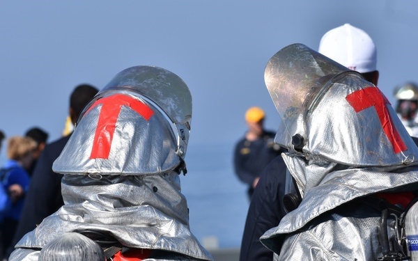 USS Lewis B. Puller conducts flight deck firefighting training