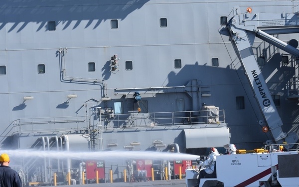 USS Lewis B. Puller conducts flight deck firefighting training