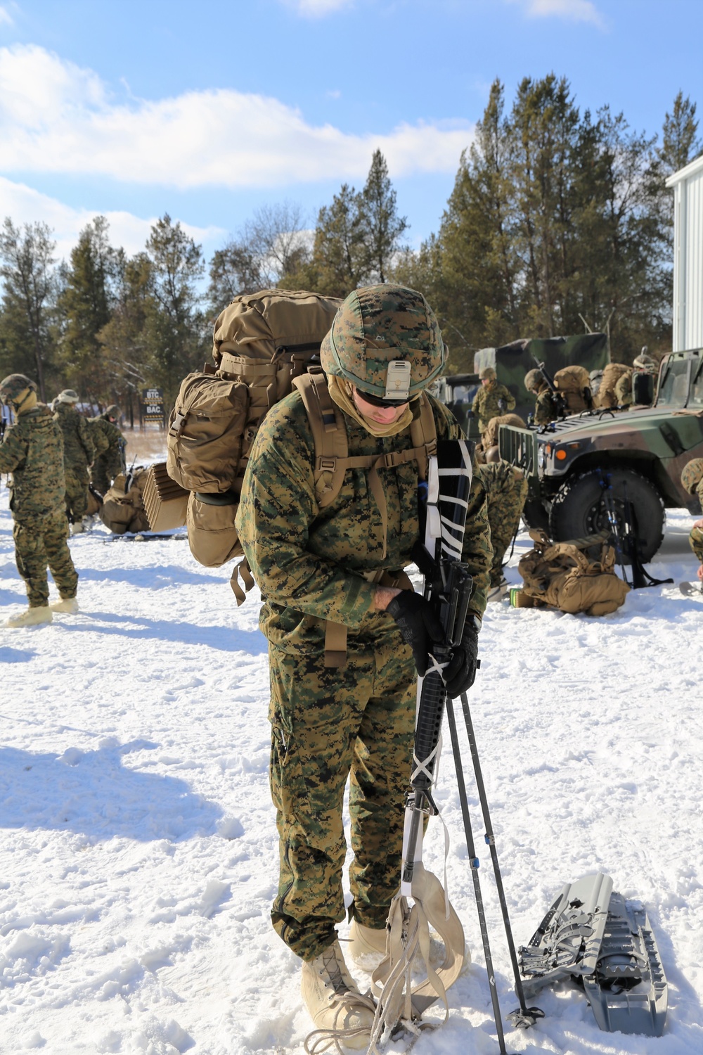 Cold-Weather Operations Course students prepare for snowshoe training