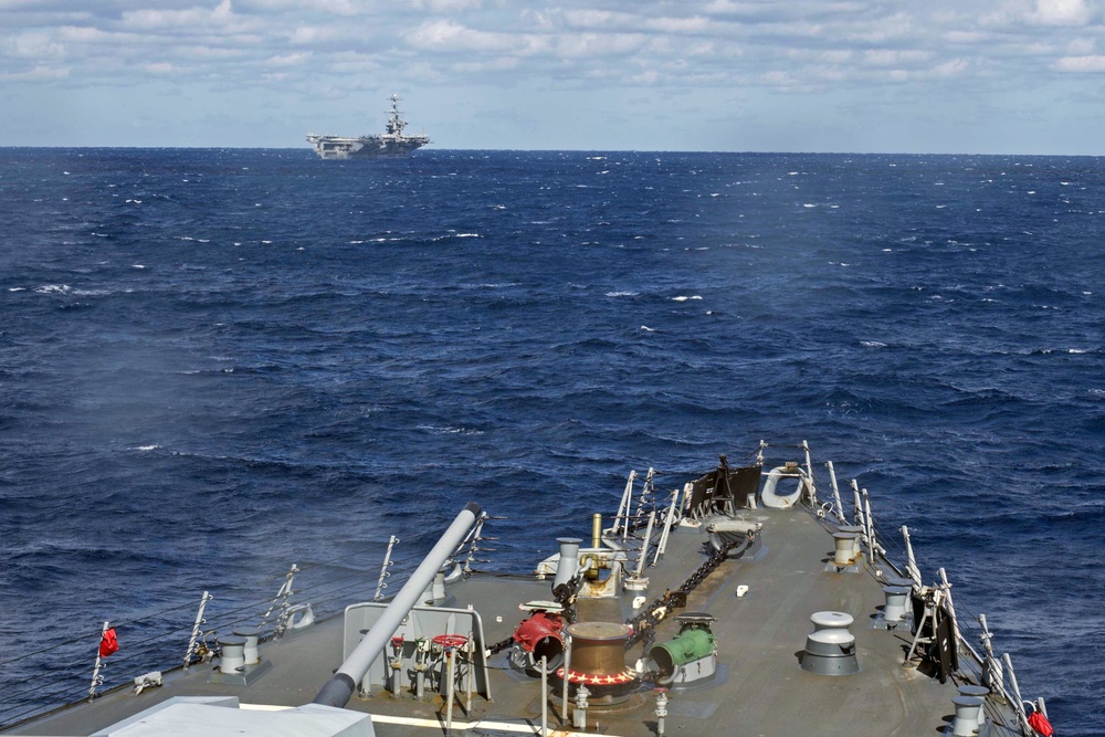 Forrest Sherman is underway as part of the Harry S. Truman Carrier Strike Group (HSTCSG) COMPTUEX, which evaluates the strike group’s ability as a whole to carry out sustained combat operations from the sea - ultimately certifying the HSTCSG for deploym