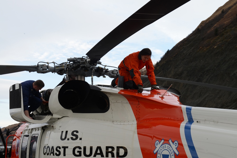 AMT2 Best performs post-flight checks on MH-60 Jayhawk helicopter