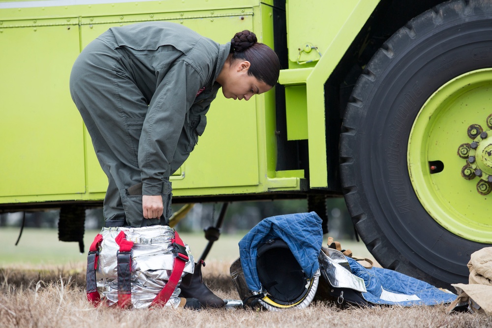 Aircraft Rescue Firefighting Marines conduct Wet Run