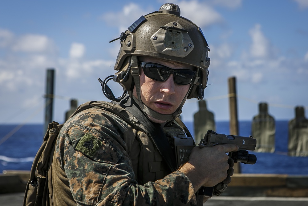 Blazing Guns: MRF Conducts Combat Marksmanship Training aboard Oak Hill
