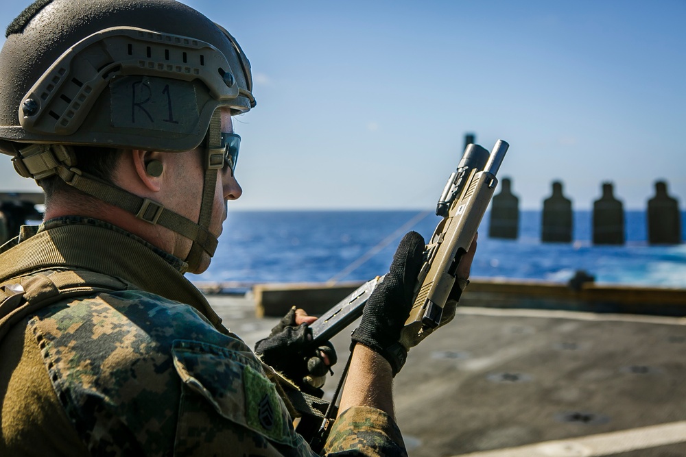 Blazing Guns: MRF Conducts Combat Marksmanship Training aboard Oak Hill