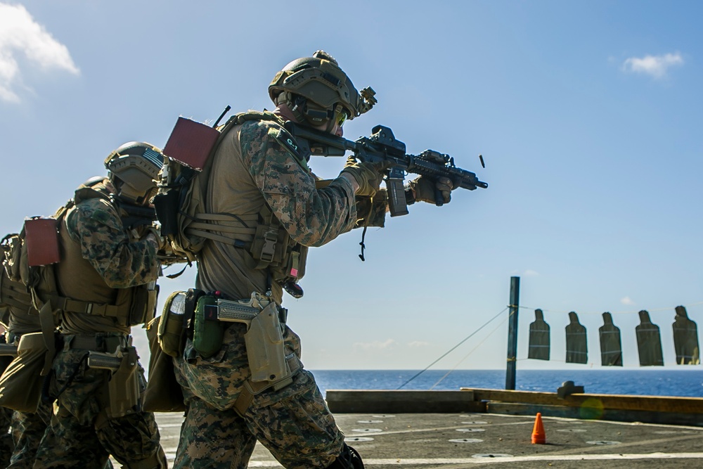 Blazing Guns: MRF Conducts Combat Marksmanship Training aboard Oak Hill