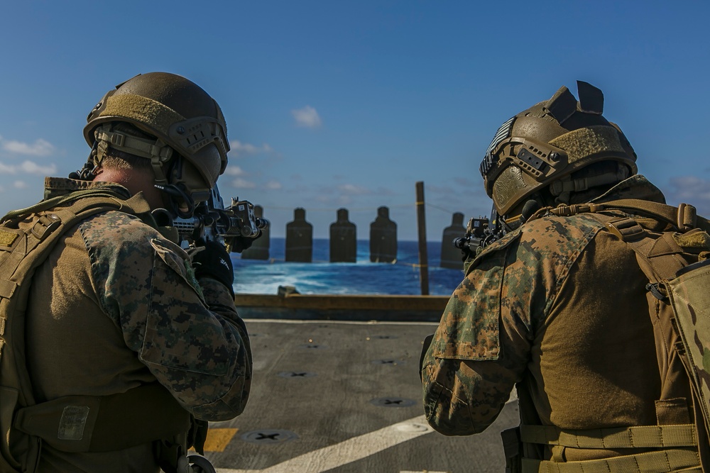 Blazing Guns: MRF Conducts Combat Marksmanship Training aboard Oak Hill
