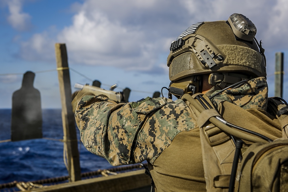Blazing Guns: MRF Conducts Combat Marksmanship Training aboard Oak Hill