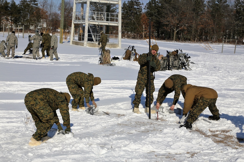 Cold-Weather Operations Course Class 18-04 students build Arctic tents during training at Fort McCoy