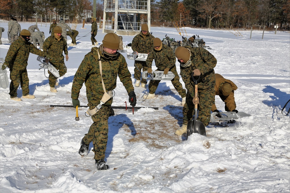 Cold-Weather Operations Course Class 18-04 students build Arctic tents during training at Fort McCoy