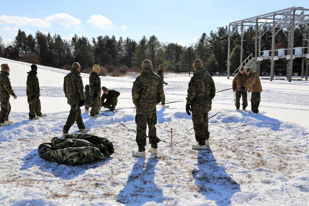 Cold-Weather Operations Course Class 18-04 students build Arctic tents during training at Fort McCoy