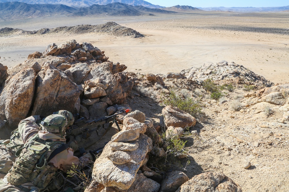 U.S. Soldiers scan for simulated enemies at an observation post