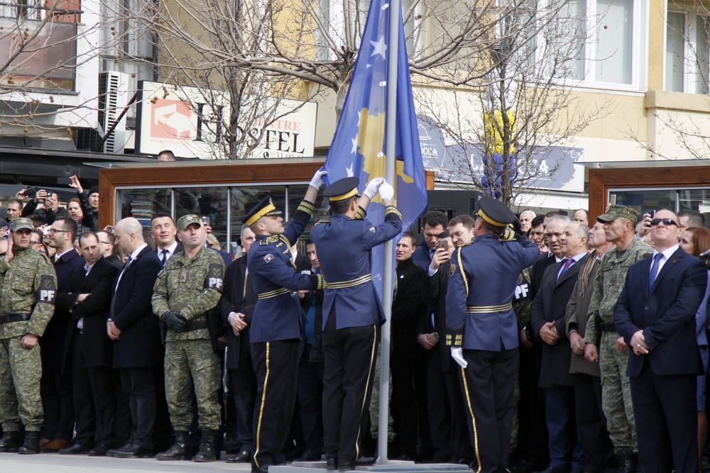 KSF raise Kosovo flag to start parade