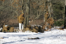 Cold-Weather Operations Course Class 18-04 students build improvised shelters during training at Fort McCoy