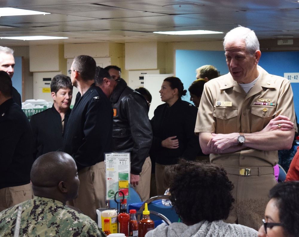 commander, Navy Medicine West, Interacts with Sailors and Family aboard the USNS Mercy (T-AH 19)