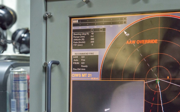 USS Bonhomme Richard (LHD 6) conducts a CIWS test fire at a TDU
