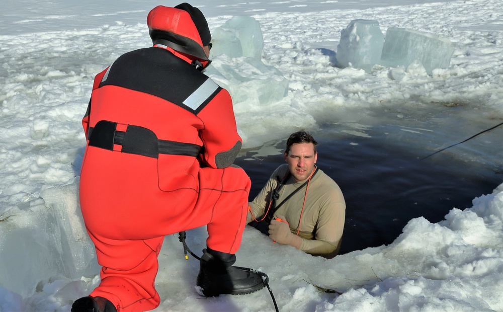 Cold-Weather Operations Course Class 18-04 students complete cold-water immersion training at Fort McCoy