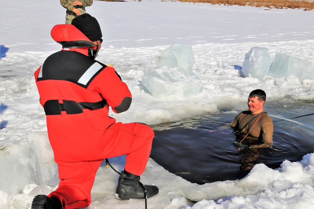 Cold-Weather Operations Course Class 18-04 students complete cold-water immersion training at Fort McCoy