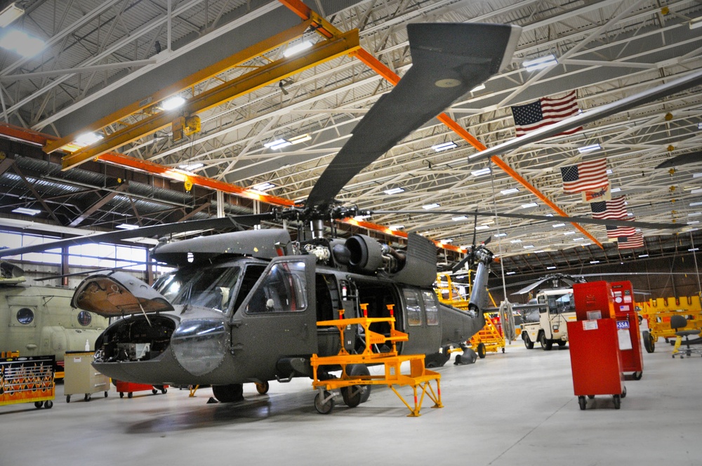 Black Hawk in Hangar getting maintenance.