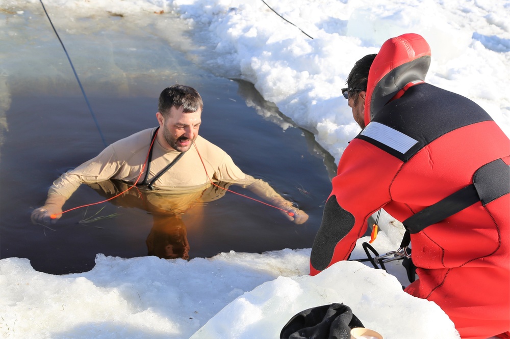 Cold-Weather Operations Course Class 18-04 students complete cold-water immersion training at Fort McCoy