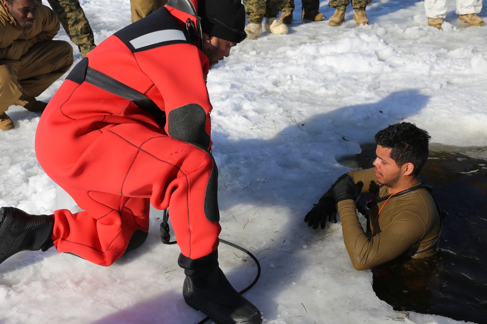 Cold-Weather Operations Course Class 18-04 students complete cold-water immersion training at Fort McCoy