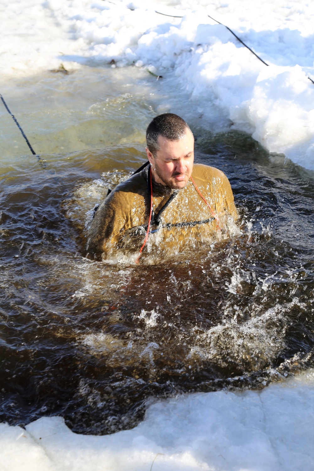 Cold-Weather Operations Course Class 18-04 students complete cold-water immersion training at Fort McCoy