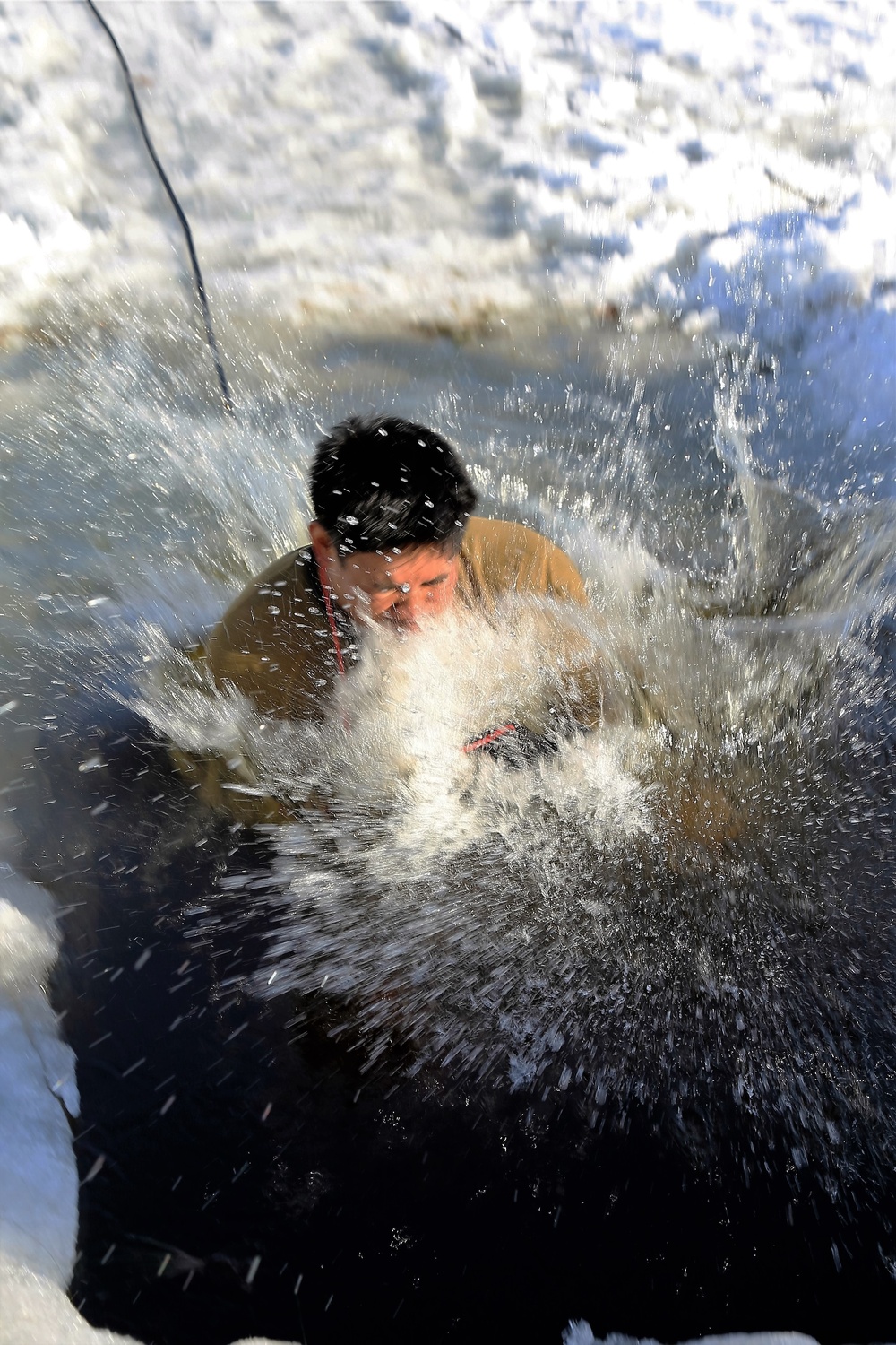 Cold-Weather Operations Course Class 18-04 students complete cold-water immersion training at Fort McCoy