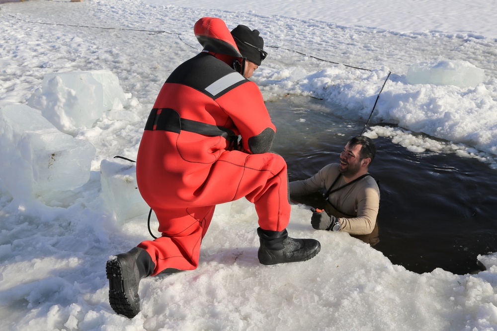 Cold-Weather Operations Course Class 18-04 students complete cold-water immersion training at Fort McCoy