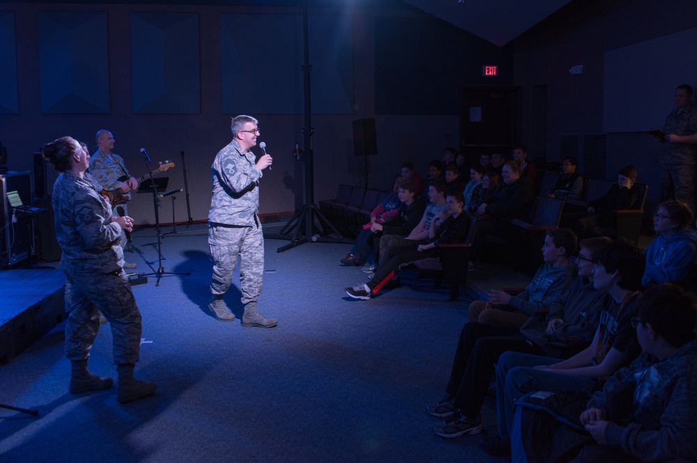 Heartland of America Band showcases capabilities to students.
