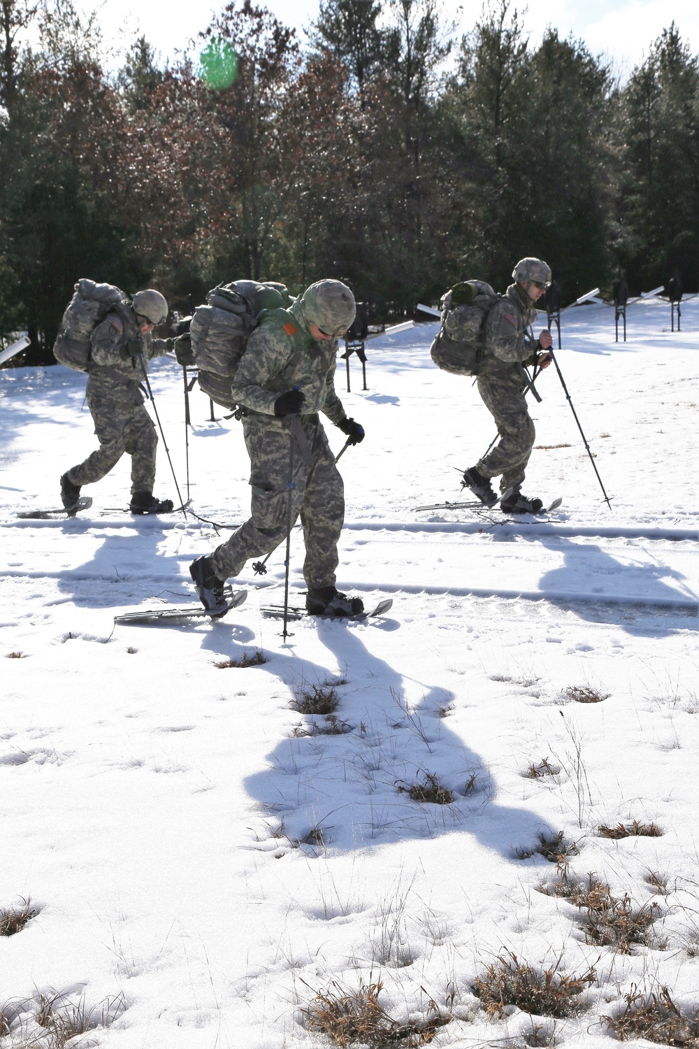 Cold-Weather Operations Course Class 18-05 students practice snowshoeing at Fort McCoy