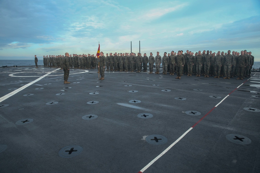 Fox Company Promotes Marines at Sea