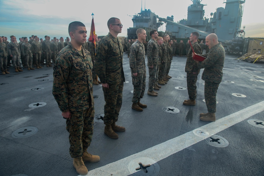 Fox Company Promotes Marines at Sea