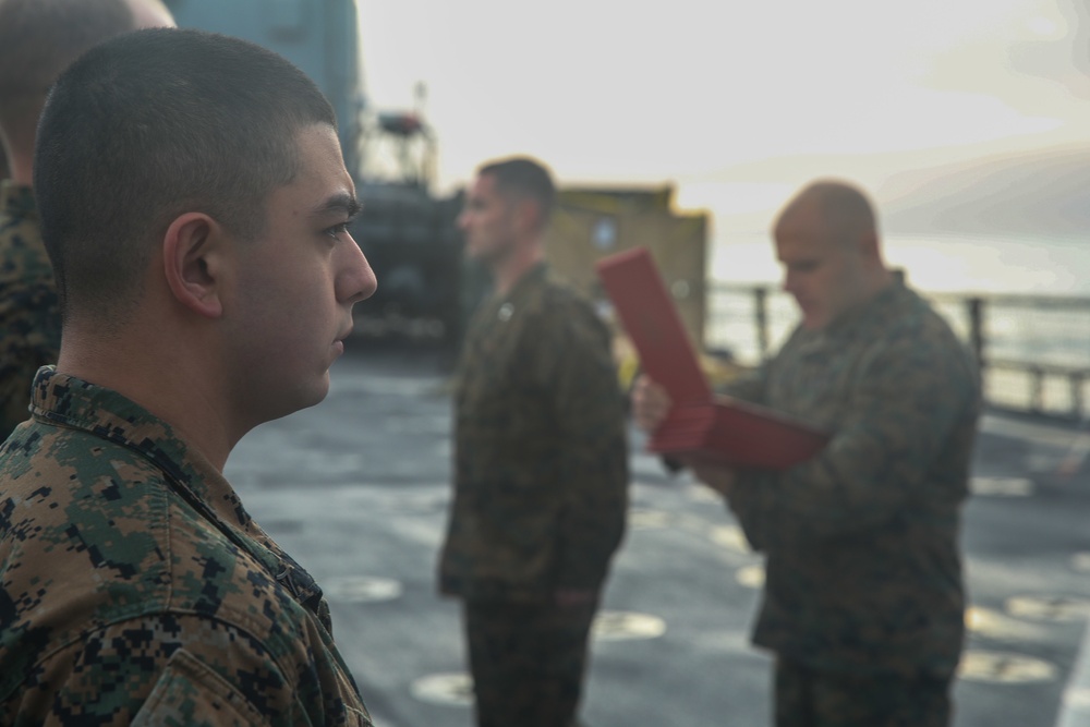 Fox Company Promotes Marines at Sea