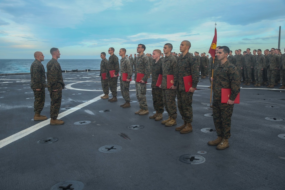 Fox Company Promotes Marines at Sea