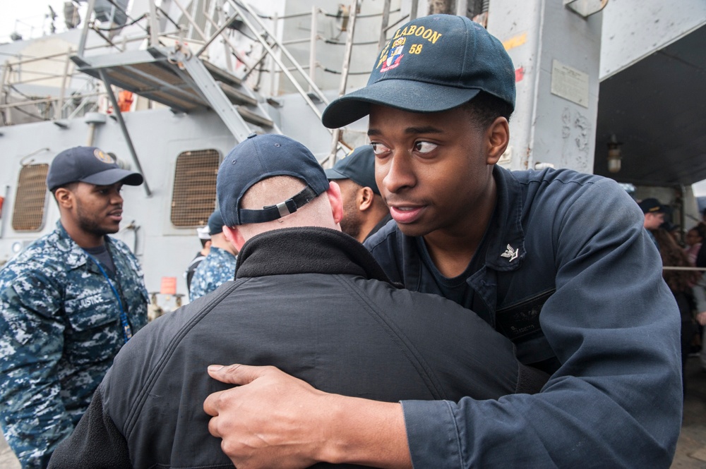 GHWB is the flagship of Carrier Strike Group (CSG) 2, which is comprised of the staff of CSG-2; GHWB; the nine squadrons and staff of Carrier Air Wing (CVW) 8; Destroyer Squadron (DESRON) 22 staff and guided-missile destroyers USS Laboon (DDG 58) and USS