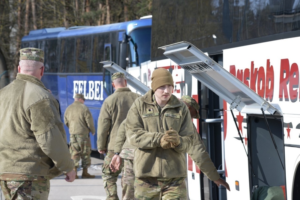 S.C. Army National Guard Air Defense Artillery Brigade Troops, arrive at Bismarck Kaserne in Ansbach, Bavaria, Germany