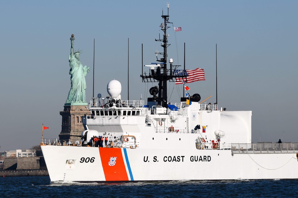 Coast Guard Cutter Seneca passes by the Statue of Liberty