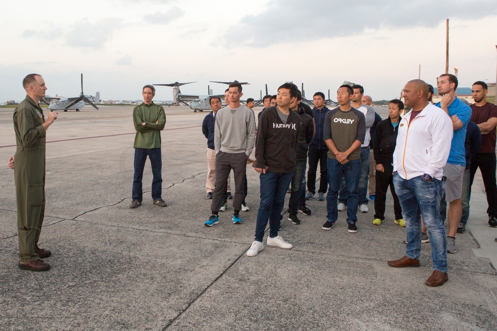 MCAS Futenma hosts Yokohama DeNA BayStars baseball team tour of an MV-22B Osprey