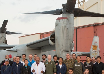 MCAS Futenma hosts Yokohama DeNA BayStars baseball team tour of an MV-22B Osprey