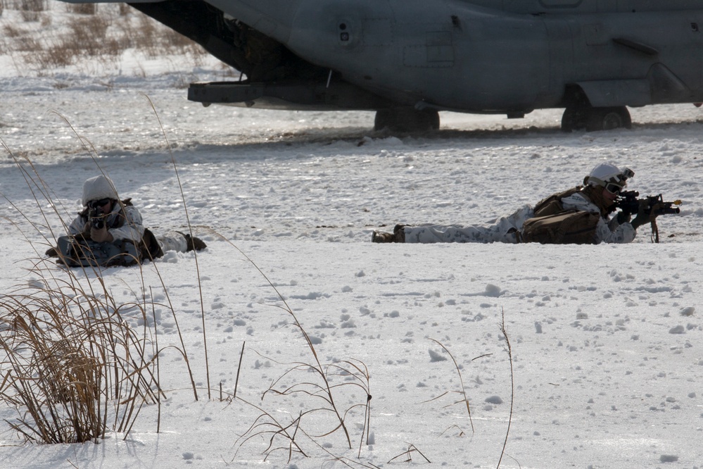 Charlie Company Marines conduct cold-weather helo raid training exercise