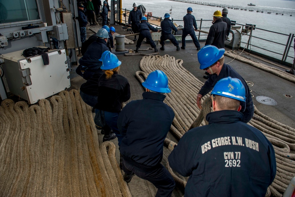 GHWB is the flagship of Carrier Strike Group (CSG) 2, which is comprised of the staff of CSG-2; GHWB; the nine squadrons and staff of Carrier Air Wing (CVW) 8; Destroyer Squadron (DESRON) 22 staff and guided-missile destroyers USS Laboon (DDG 58) and USS