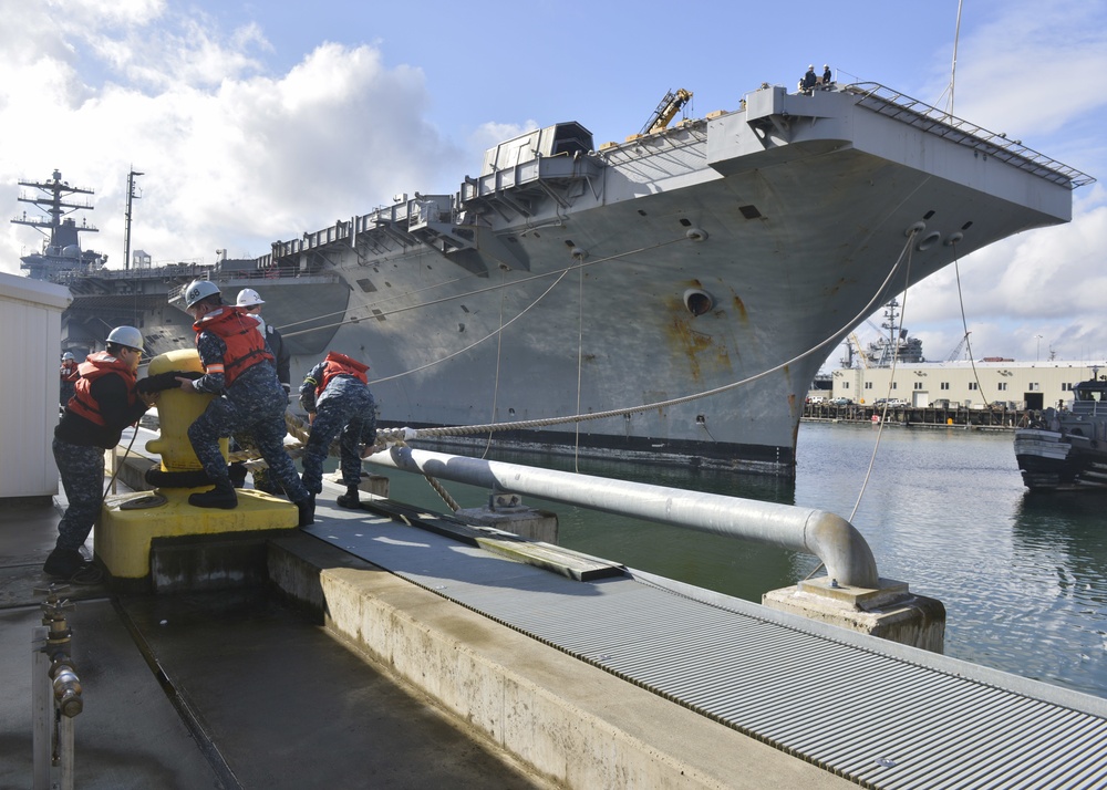 USS Nimitz Moves Into Dry Dock