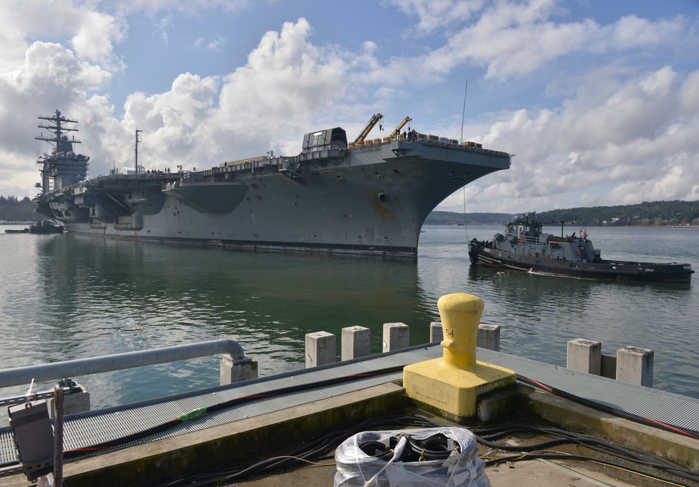 USS Nimitz Moves Into Dry Dock