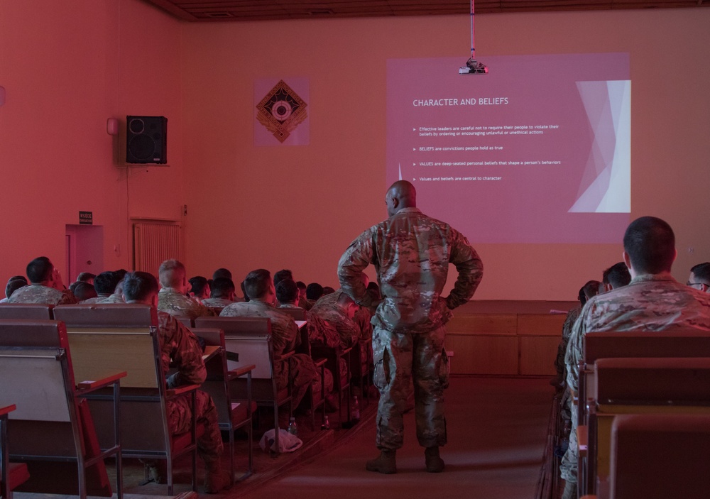 US Army Soldiers attend a leadership development class